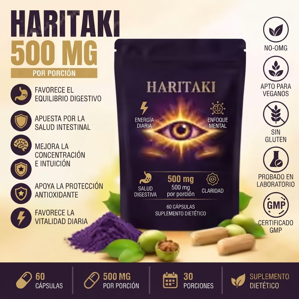 Cápsulas de Haritaki Apoyo al Equilibrio Digestivo y a la Salud Intestinal.