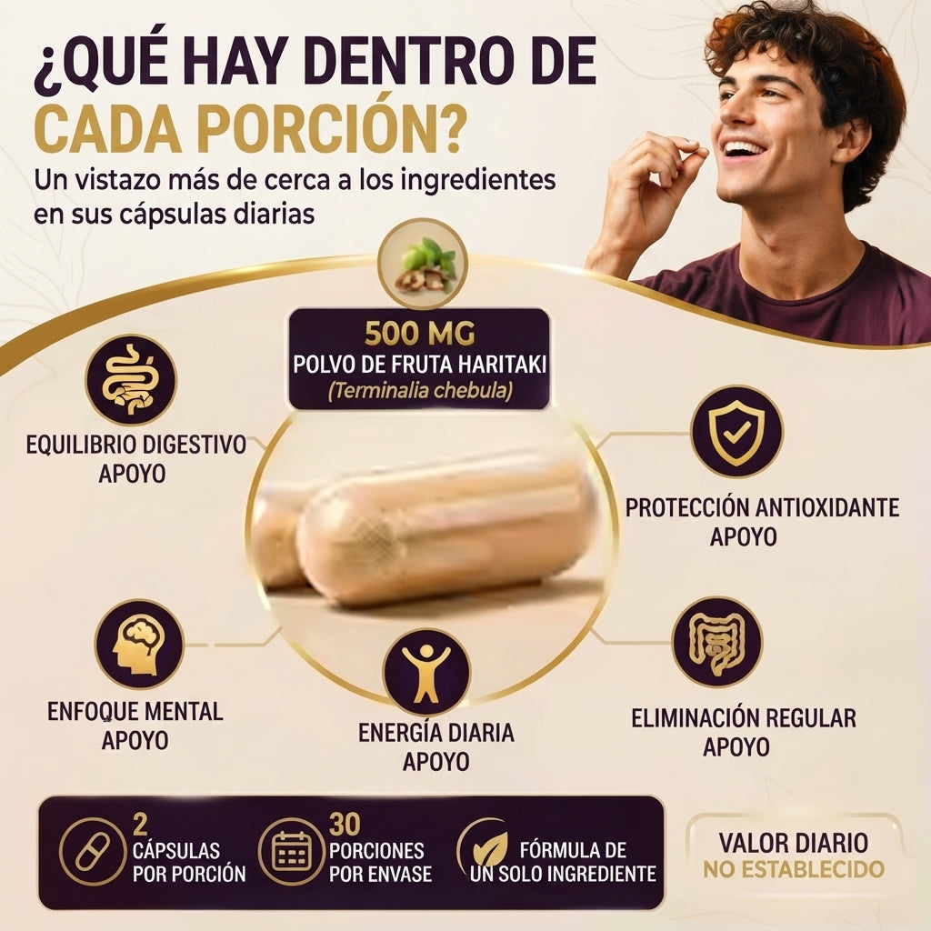 Cápsulas de Haritaki Apoyo al Equilibrio Digestivo y a la Salud Intestinal.